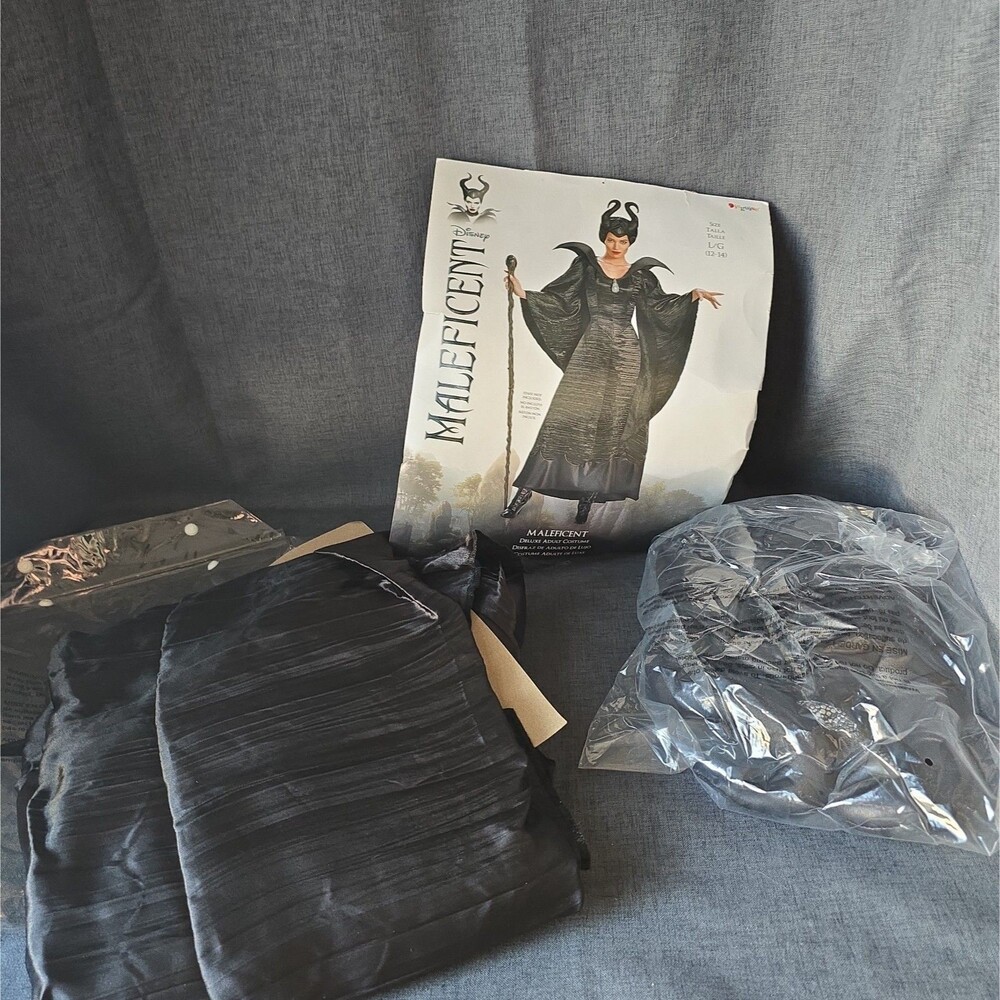 Disney Maleficent Deluxe Adult Costume Black Gown Horns Disguise L 12-14